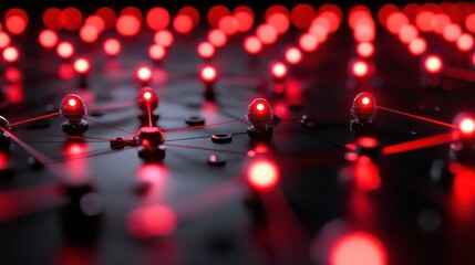 Aufkleber - A glowing red and black circuit pattern with pulsating light nodes.