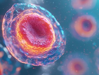 Poster - Nanotechnology interaction with human cells medical research laboratory digital art futuristic environment macro view concept