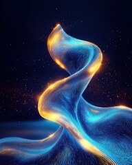Poster - Dynamic blue and gold light trails intertwining like dna strands on a dark background futuristic abstract art