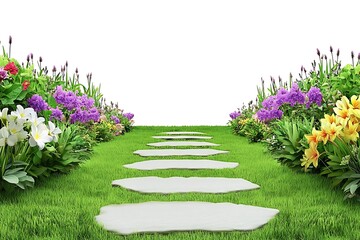 Wall Mural - Beautiful Garden Pathway with Colorful Flowers