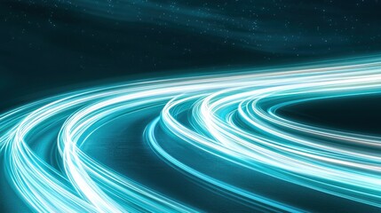 Poster - Dynamic teal and white light trails on dark background abstract graphic design minimalist waves digital art