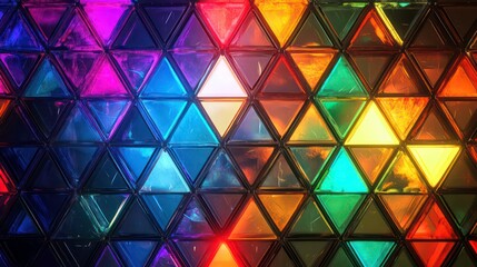 Fototapete - A grid of glowing triangles forming a futuristic, abstract aesthetic.