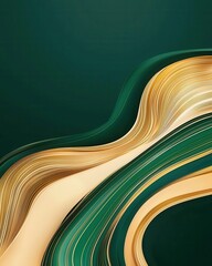 Poster - Elegant fluid patterns of radiant gold and green light streaks on dark background for luxurious designs