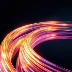 Poster - Radiant gold and pink light trails intertwining in soft waves on a clean black background futuristic design
