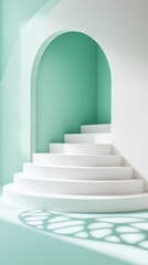 Poster - Elegant minimalist staircase design in teal and white architectural soft light contemporary
