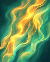 Poster - Elegant fluid patterns of radiant gold and green light streaks on dark background vibrant abstract art luxurious design