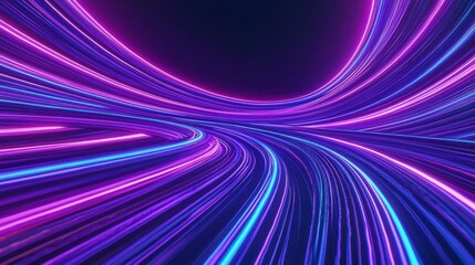 Poster - Energetic neon light streaks curving into loops futuristic black background digital artwork dynamic viewpoint