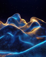 Poster - Dynamic blue and gold light trails intertwining like dna strands on a dark background futuristic art concept