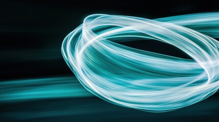 Poster - Dynamic teal and white light trails creating geometric shapes abstract art modern digital design clean background