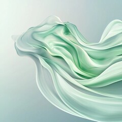 Poster - Fluid wavelike green and white light streaks on gradient gray background abstract design minimalist