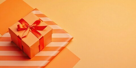 Poster - A Beautifully Wrapped Gift Box with a Vibrant Orange Ribbon, Ready for a Special Occasion