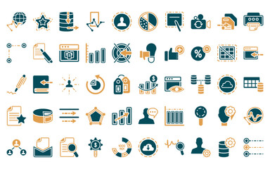 Poster - 50 linear user interface icon pack. vector thin line increasing stocks, black star, data collection, mobile stock data analysis, photo size, pie with four areas, blackboard with icons suitable for