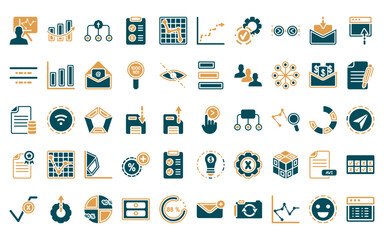 Poster - 50 linear user interface icon pack. vector thin line slide right, increasing data, data analytics flow chart, rule, line on checkered background, data analytics ascending line chart, tings interface