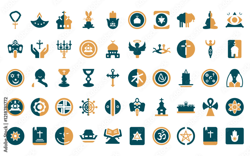 50 linear religion icon pack. vector thin line confucianism, diwali ...