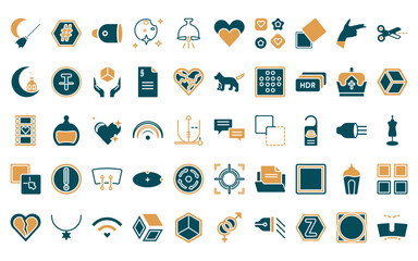 Poster - 50 linear shapes icon pack. vector thin line speech bubble black, hash key, fog light, clear night, 