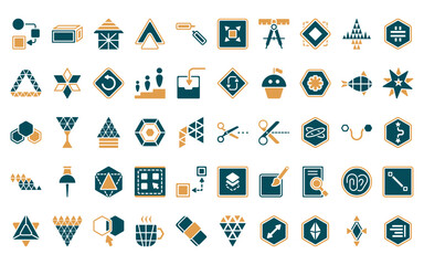 Poster - 50 linear geometry icon pack. vector thin line trim, hexahedron, polygonal buildings of small triang
