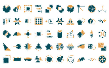 Poster - 50 linear geometry icon pack. vector thin line cylinder, flatten, bounding box, right alignment, row