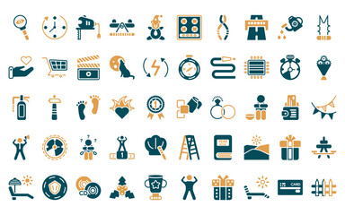 Poster - 50 linear general icon pack. vector thin line live paint, clockwise, fretsaw, balancer, teddy bear w
