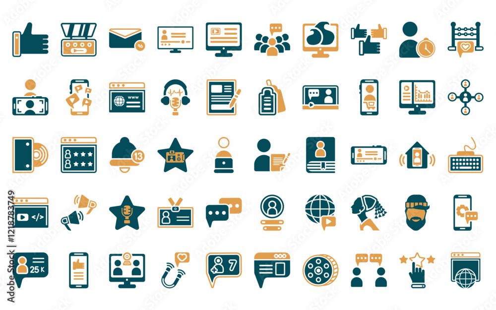 50 linear blogger and influencer icon pack. vector thin line copywriter ...
