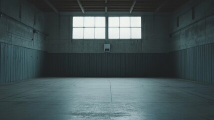 Wall Mural - Empty industrial interior space with large windows and concrete floor.