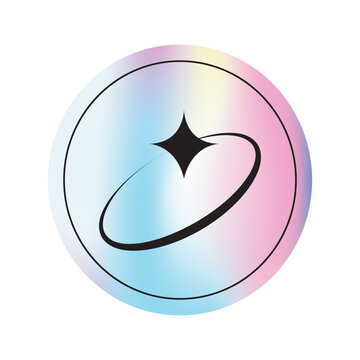 Vector holographic sticker or patch with outline cosmic symbol.Modern iridescent foil label in y2k aesthetic.Retro style,trendy 90s emblem for banners,social media,branding,packaging,offers