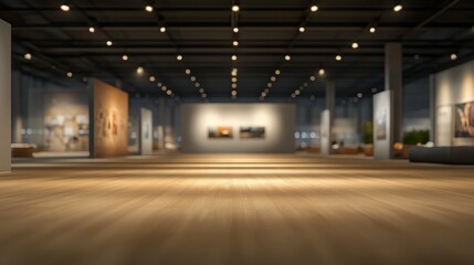 Poster - Large Abstract Exhibition Room with Blurred Background and Warm Lighting Perfect for Art Display and Creative Projects in Modern Gallery Setting