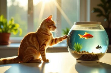 Wall Mural - the cat is sitting near the aquarium. Pets .