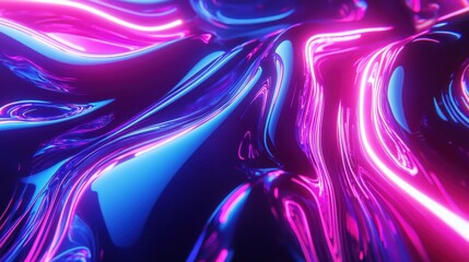 Poster - Fluid shapes blend in shades of blue and pink, creating a mesmerizing abstract design that evokes a sense of movement and energy in a modern space