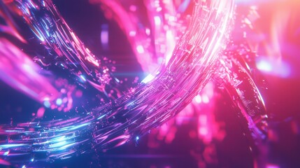 Fototapete - Bright, flowing light patterns intertwine with vibrant colors in a digital space, creating a captivating atmosphere filled with dynamic energy and depth at night