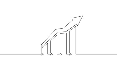 Wall Mural - Continuous line drawing of graph business sign symbol. Illustration vector of increasing arrow up. Single line art of business growth. Object one line of bar chart. Flat icon