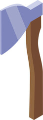 Poster - isometric icon of a hiking axe with wooden handle and sharp metal blade