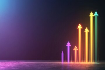 Poster - Futuristic Holographic Growth Chart with Glowing Arrows in Virtual Space