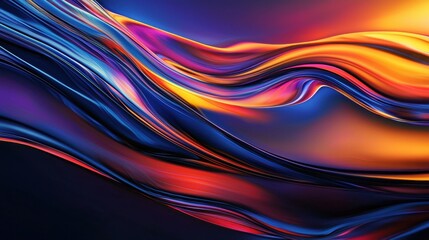 Poster - Vibrant colors swirl and blend in smooth waves of blue, orange, and purple. The dynamic flow creates an immersive visual experience with a sense of depth and motion