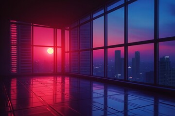 Poster - 80s-inspired neon grids fading into the horizon