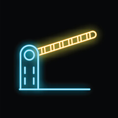 Poster - Bright neon glowing closed barrier gate with space for text