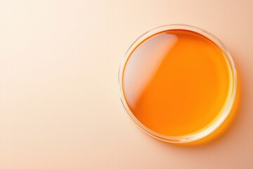 Poster - Golden Liquid in a Circular Glass Container with Soft Background Space