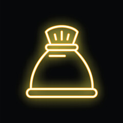 Poster - yellow glowing neon sign depicting a full money bag with a tie, on a black background