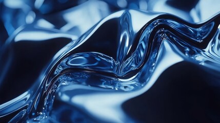 Poster - A smooth, reflective blue surface showcases intricate waves and curves, capturing light in a captivating manner. The play of color adds depth and movement