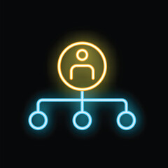 Aufkleber - Neon glowing symbol of a manager leading a team of three subordinates, suitable for projects related to teamwork and leadership