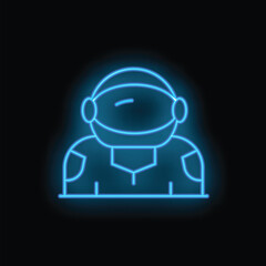 Poster - Blue neon sign showing the portrait of an astronaut wearing a spacesuit
