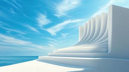 Poster - Futuristic wave design structure by the ocean clean aesthetic digital art bright environment scenic view