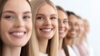 © nattapon98 - A lineup of smiling women, showcasing diverse beauty and confidence, standing closely together with a bright, neutral background.