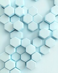 Poster - Abstract hexagonal patterns minimalist design digital art light blue on white background scientific aesthetic