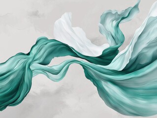 Poster - elegant flowing teal wave design with soft gray background digital art minimalist calm atmosphere