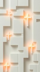 Poster - Subtle geometric pattern with soft glowing cross symbols in modern clinical environment