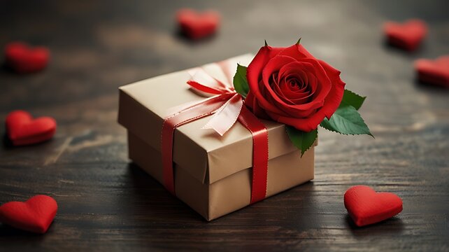Concept of greeting cards, posters, holiday covers. Happy Valentine's Day greeting card with elegant red roses and hearts