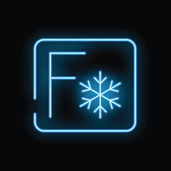 Poster - Glowing neon line fahrenheit icon isolated on black background. Temperature symbol. Blue electric icon in the shape of thermometer indicating cool temperature