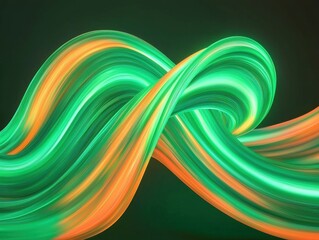 Poster - Radiant green and orange light streaks intertwining in fluid wave designs dark background abstract art stylish vibe