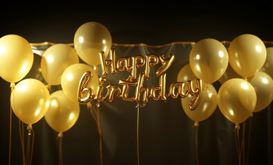 Wall Mural - Golden party balloons with birthday on transparent background balloon background balloon background party holiday celebration decoration