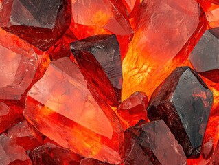 Poster - Artistic display of rich red garnet crystals close-up textures natural environment bold and vibrant mood